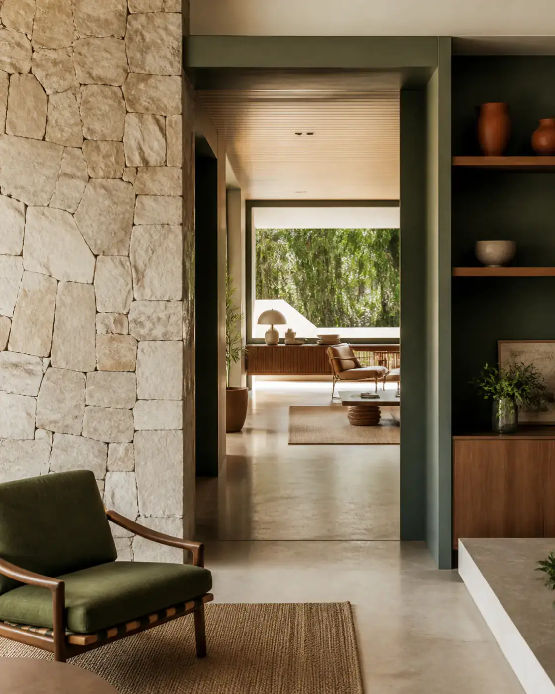 Passagem visual entre dois ambientes contemporâneos conectados